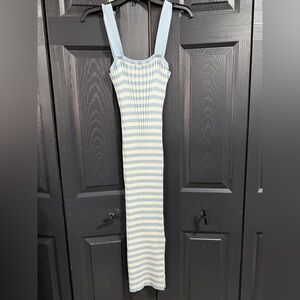 Meroi Petty Ribbed Striped Midi Dress Blue & White | Size XL
